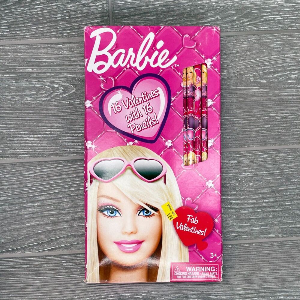 2013 Mattel Barbie 16 Valentines with Pencils Pink Cute Sweet Love ONE NEW BOX